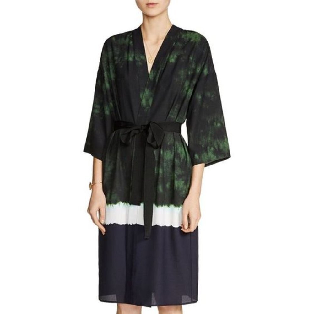 Maje Vista Green Navy Tie Dye Kimono Duster Dress Size 1 US Small